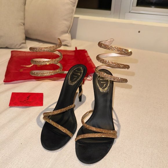 RENE CAOVILLA - MARGOT BLACK JEWEL SANDALS SNAKE - Picture 4 of 12